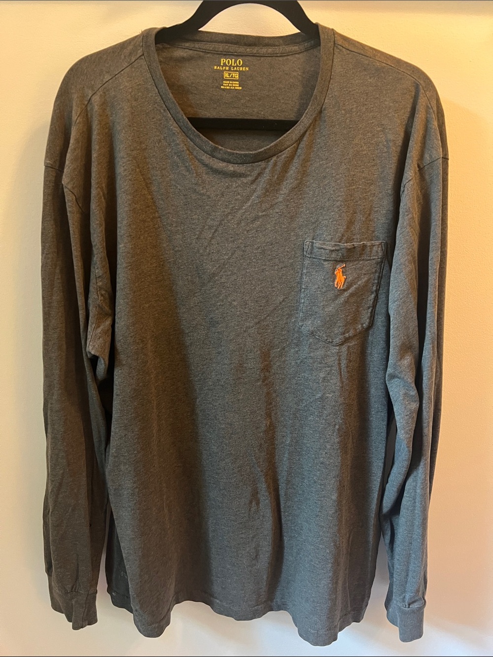 Polo by Ralph Lauren Dark Olive Long-Sleeve Pocket Tee with Orange Pony